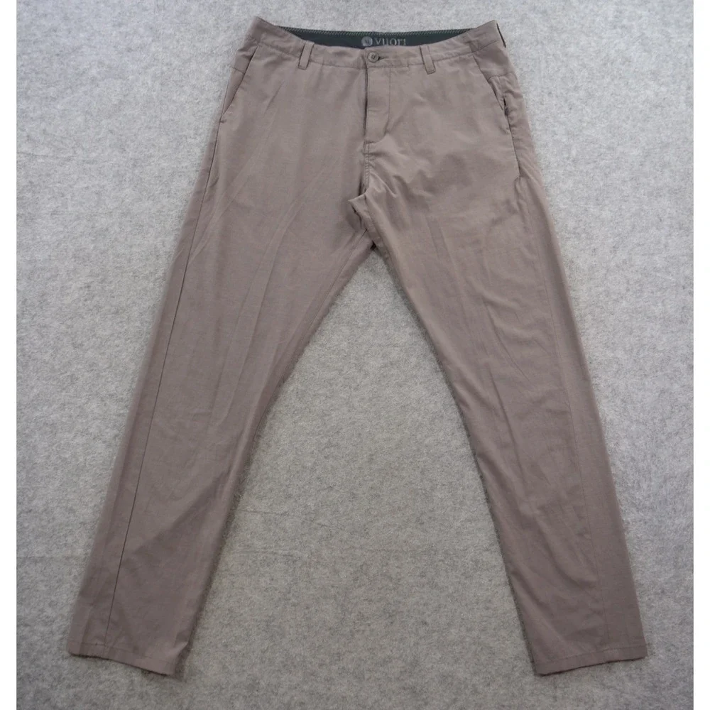 Vuori Aim Pants Mens 34 Brown Slim Fit Performance Travel Stretch Chino